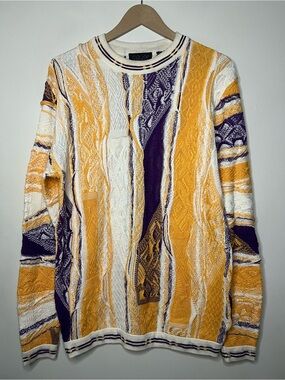 Vintage Coogi Australia Purple Yellow 3D Knit Pullover Sweater Size L